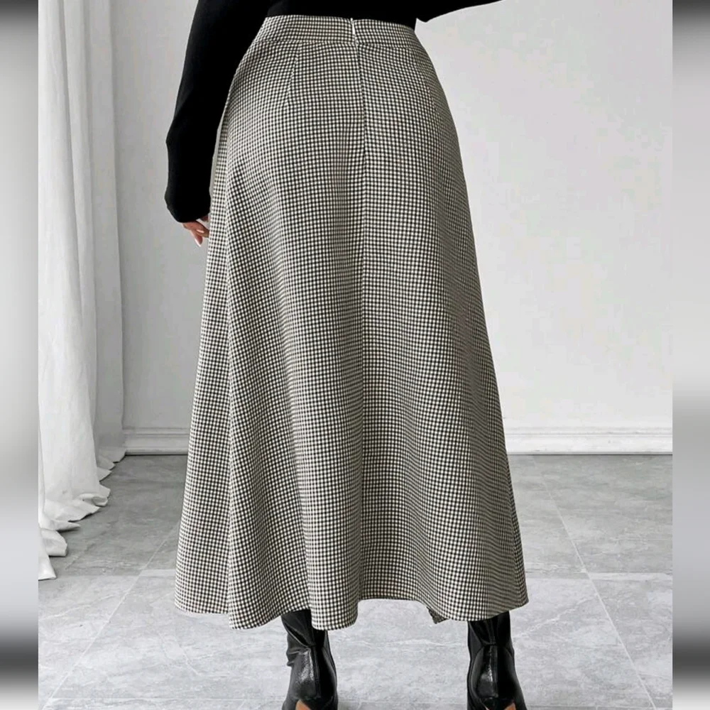Women's Skirt, Women's Long Skirt, Plaid, Slit, Fashionable Sexy, - Picture 2 of 5